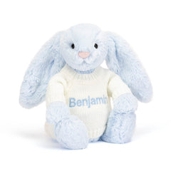 Bashful Blue Bunny with Personalized Cream Jumper