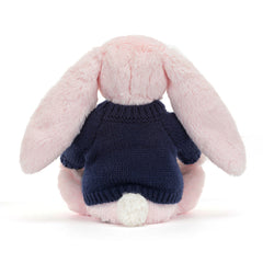 Bashful Pink Bunny with Personalized Navy Jumper