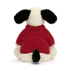 Bashful Black & Cream Puppy with Personalized Red Jumper