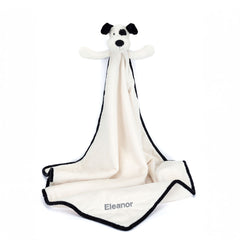 Personalized Bashful Black & Cream Puppy Blankie