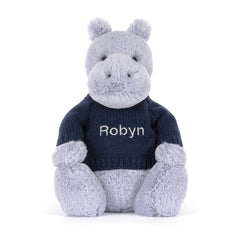 Bashful Hippo with Personalized Navy Jumper