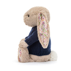 Blossom Beige Bunny 'Petal' with Personalized Navy Jumper