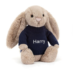 Bashful Beige Bunny with Personalized Navy Jumper