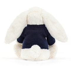 Bashful Cream Bunny with Personalized Navy Jumper