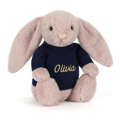 Bashful Luxe Bunny Rosa with Personalized Navy Jumper