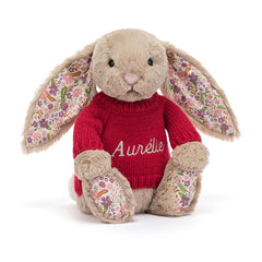 Blossom Beige Bunny 'Petal' with Personalized Red Jumper