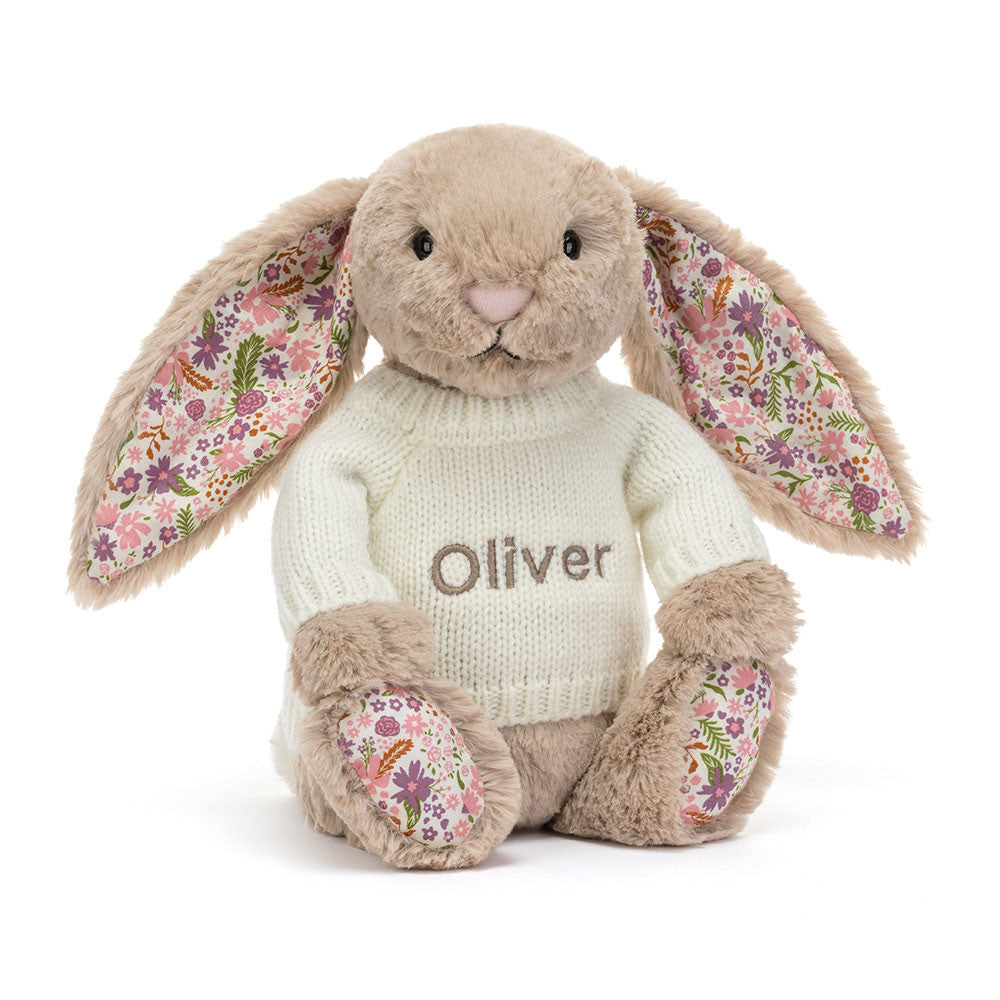Blossom Beige Bunny 'Petal' with Personalized Cream Jumper